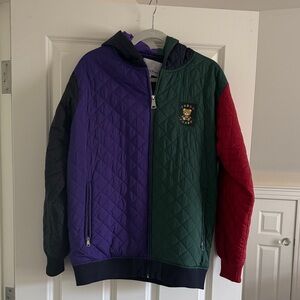 Teddy Fresh Quilted Colorblock Hoodie Jacket - Purple, Green, Red, Black